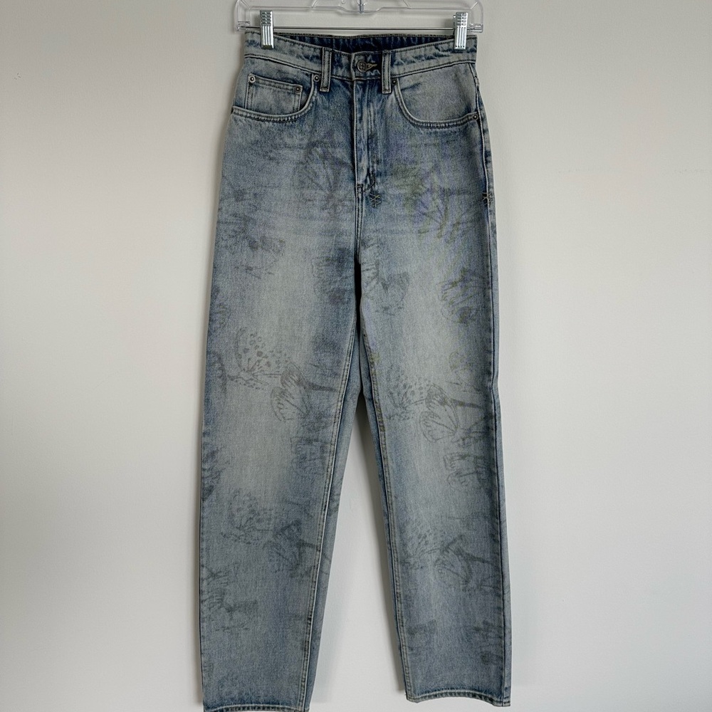 KSUBI Playback Butterfly Motif Jeans Womens Size 25 in Blue (NWOT)